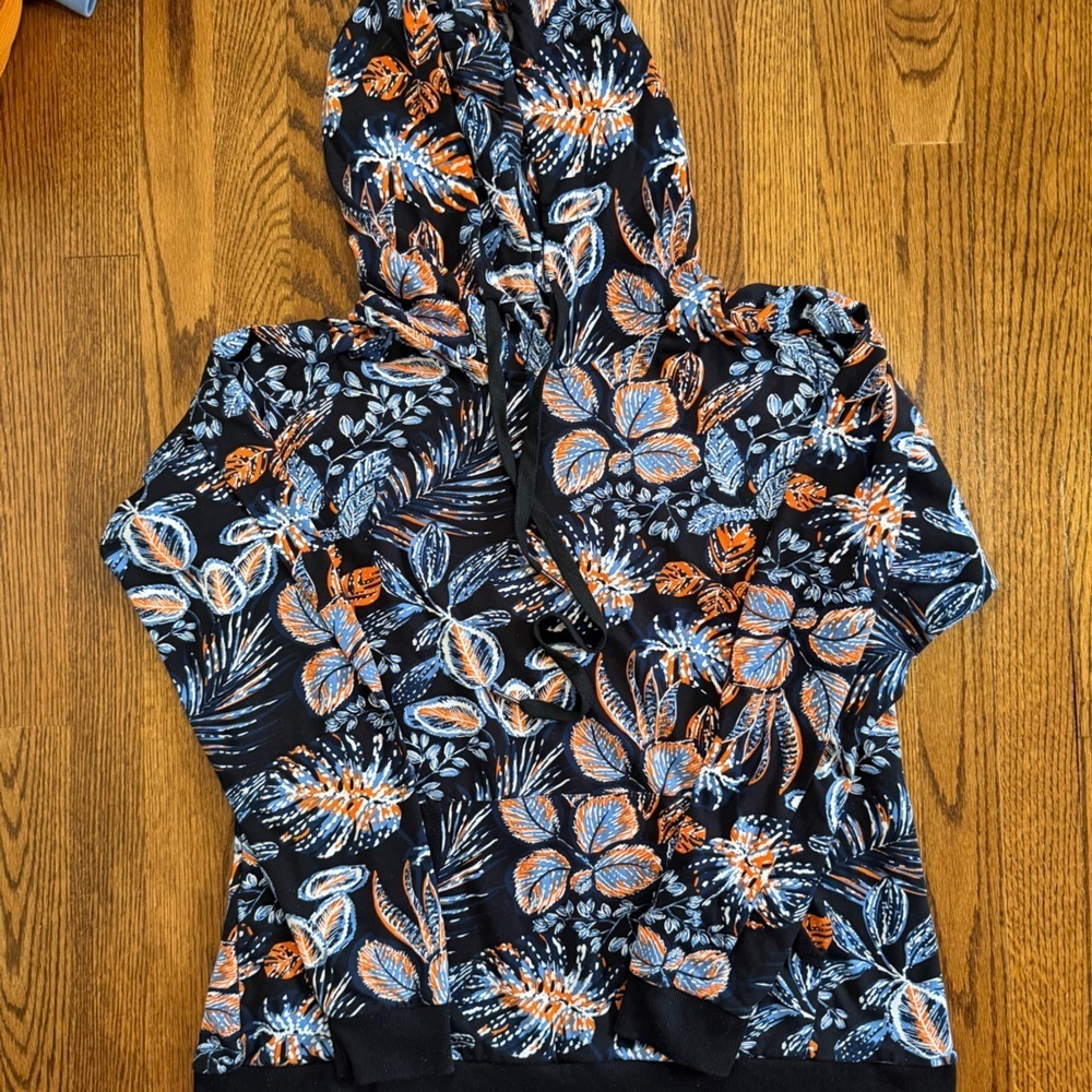 Lildy Super Soft Leaf Design Black Blue Orange Hoodie Size L-XL
